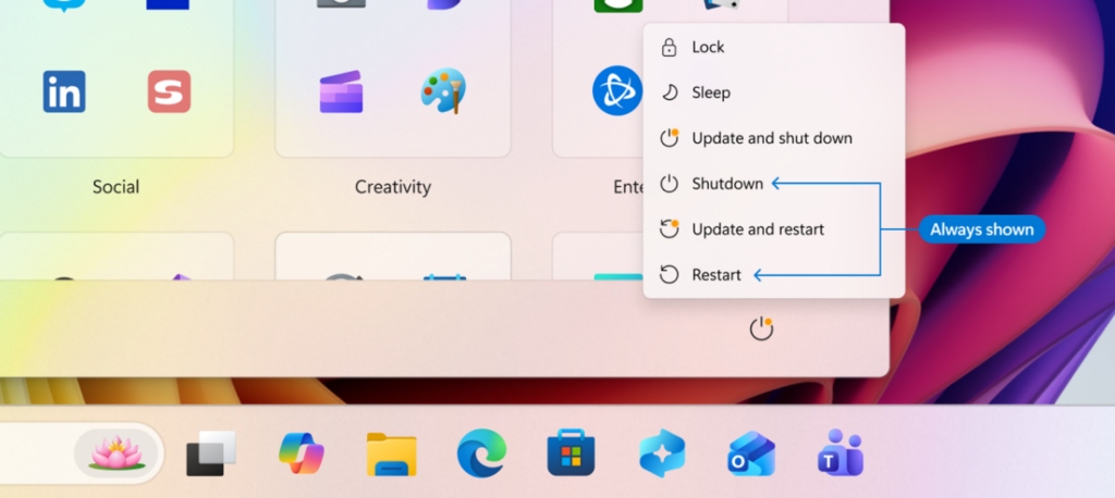 windows 11 aggiornamenti spegni riavvia