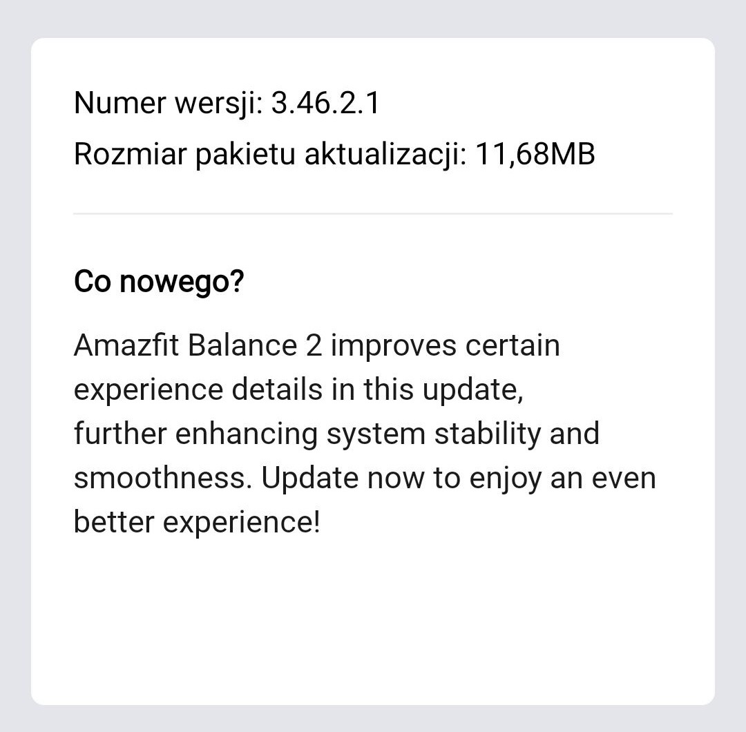 Amazfit Balance 2 - changelog v3.46.2.1