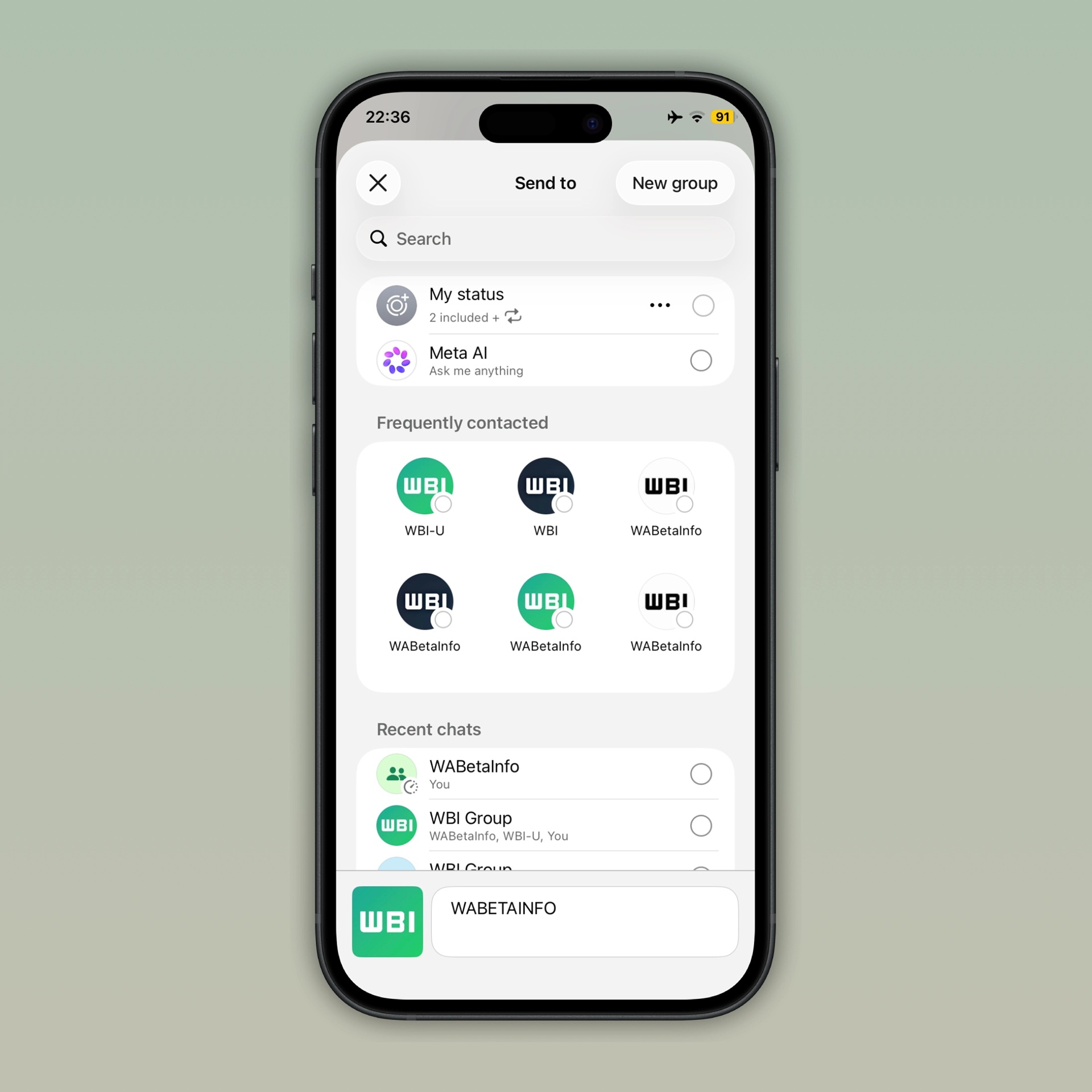 WhatsApp per iOS v2.26.19.76 - Layout a griglia per il foglio di inoltro WBI