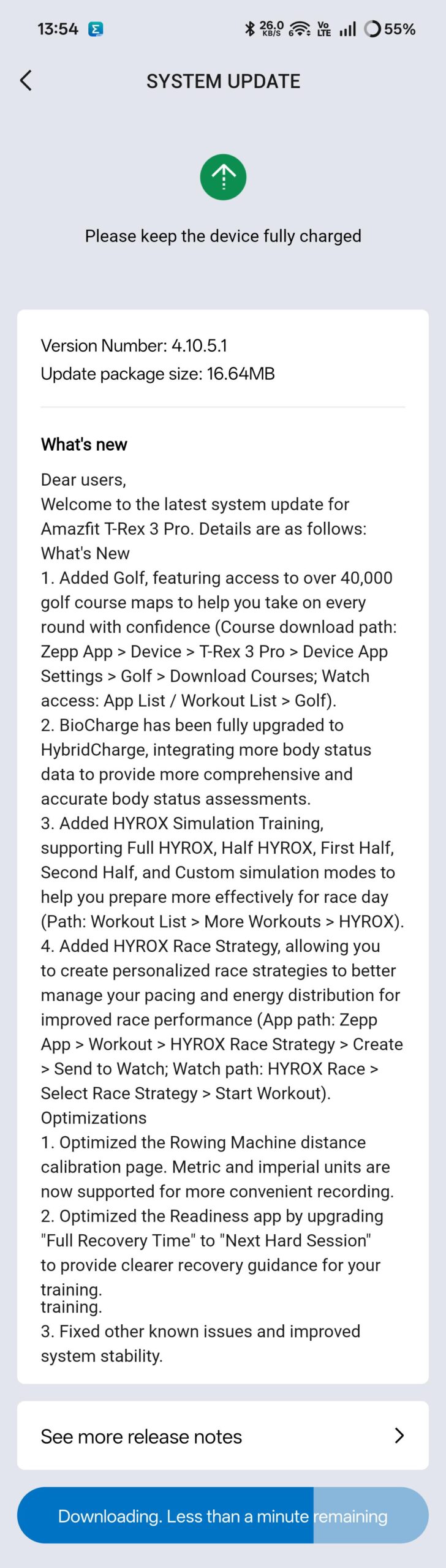 Amazfit T-Rex 3 Pro - changelog aggiornamento v4.10.5.1