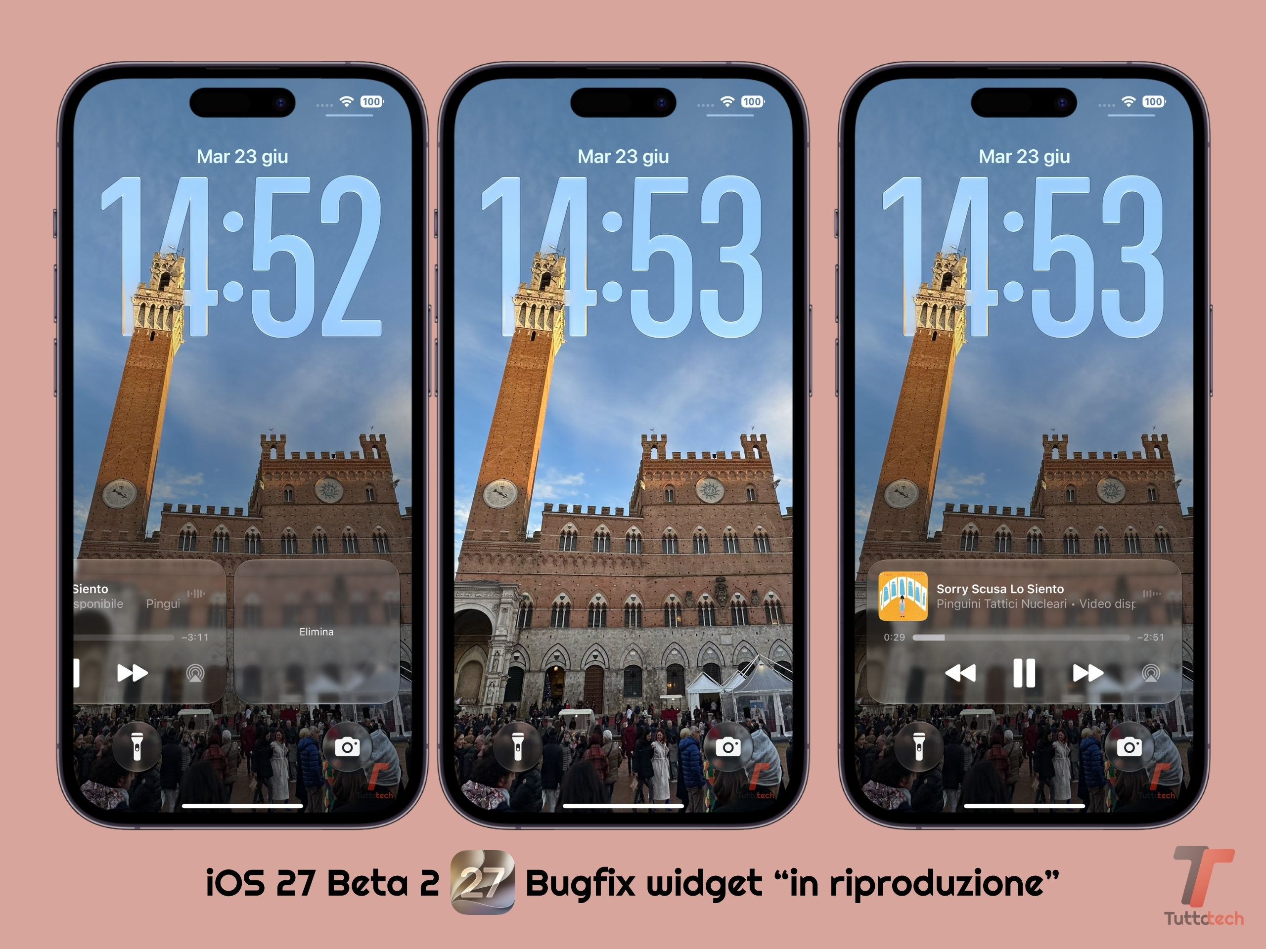 Apple iOS 27 - Beta 2 - Schermata di blocco - Bugfix Widget in riproduzione