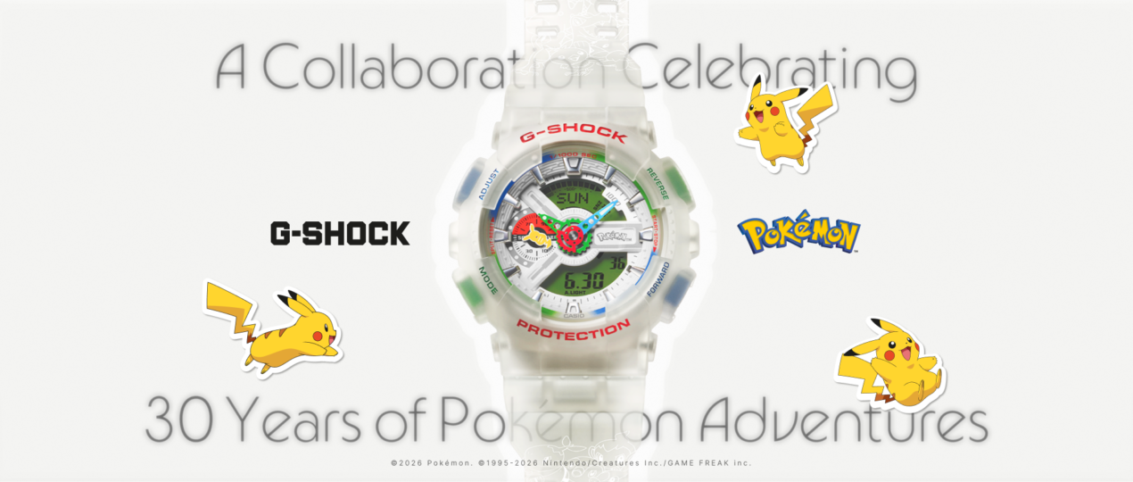 G-SHOCK x Pokémon: il GA-110PKM celebra i 30 anni del brand con Pikachu sulle lancette e 30 Pokémon sul cinturino