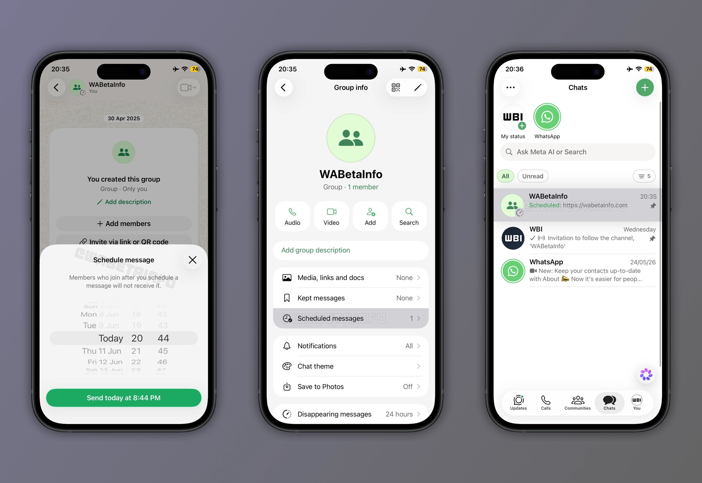 WhatsApp Beta per iOS v26.22.10.76 - Messaggi programmati WBI