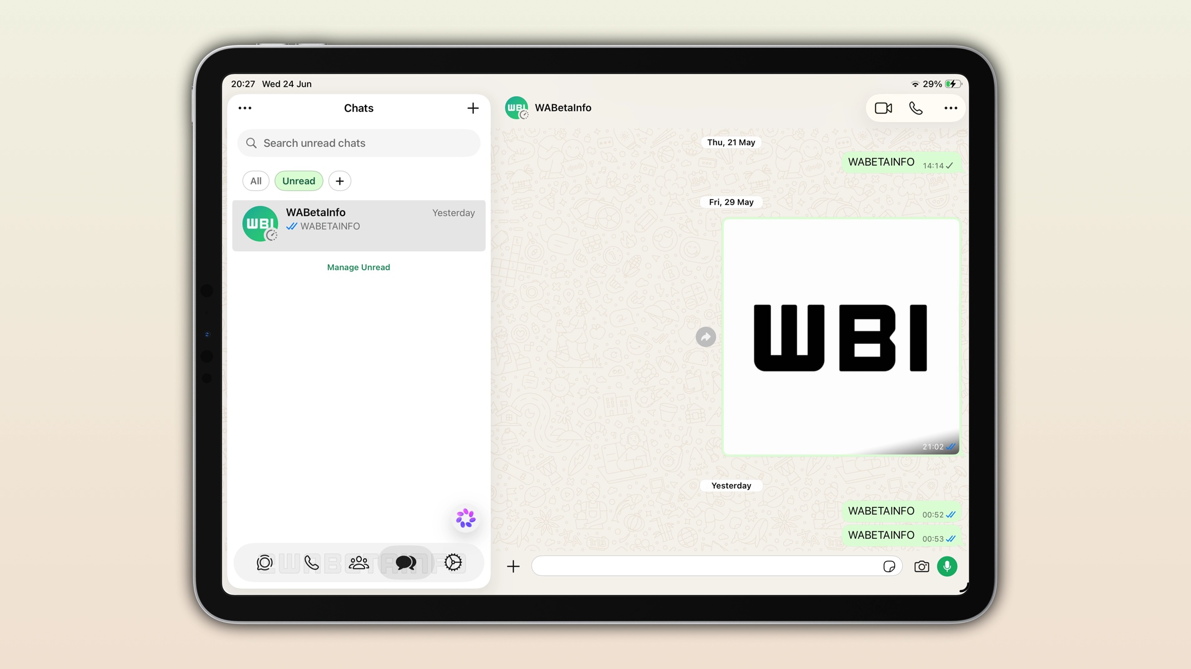 WhatsApp per iPadOS v26.24.73 - Liquid Glass Design WBI