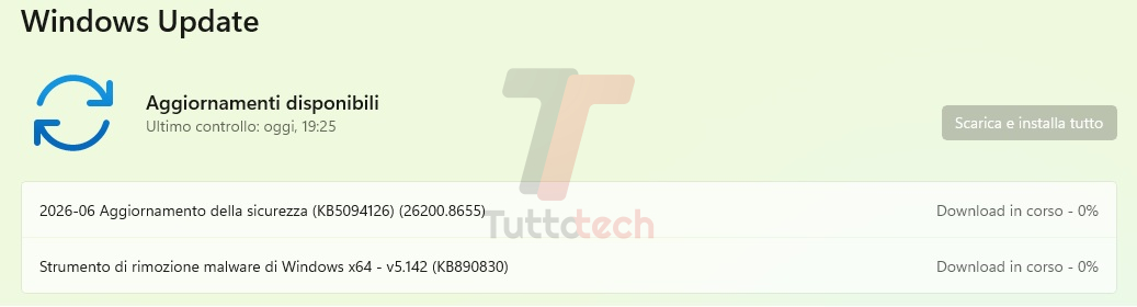 Windows 11 25H2 - Patch Tuesday di giugno 2026