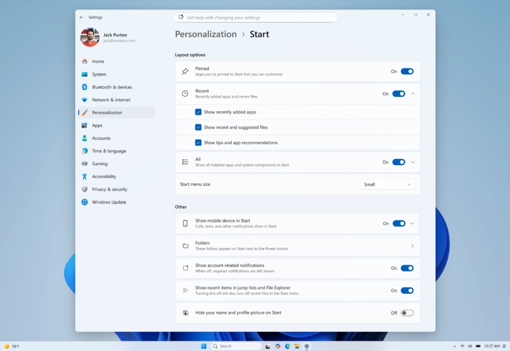 windows 11 menù start personalizzazione