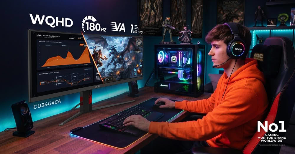 AGON by AOC amplia la gamma G4 con i nuovi monitor ultrawide CU34G4CA e CU34G4ZCA fino a 250 Hz 1