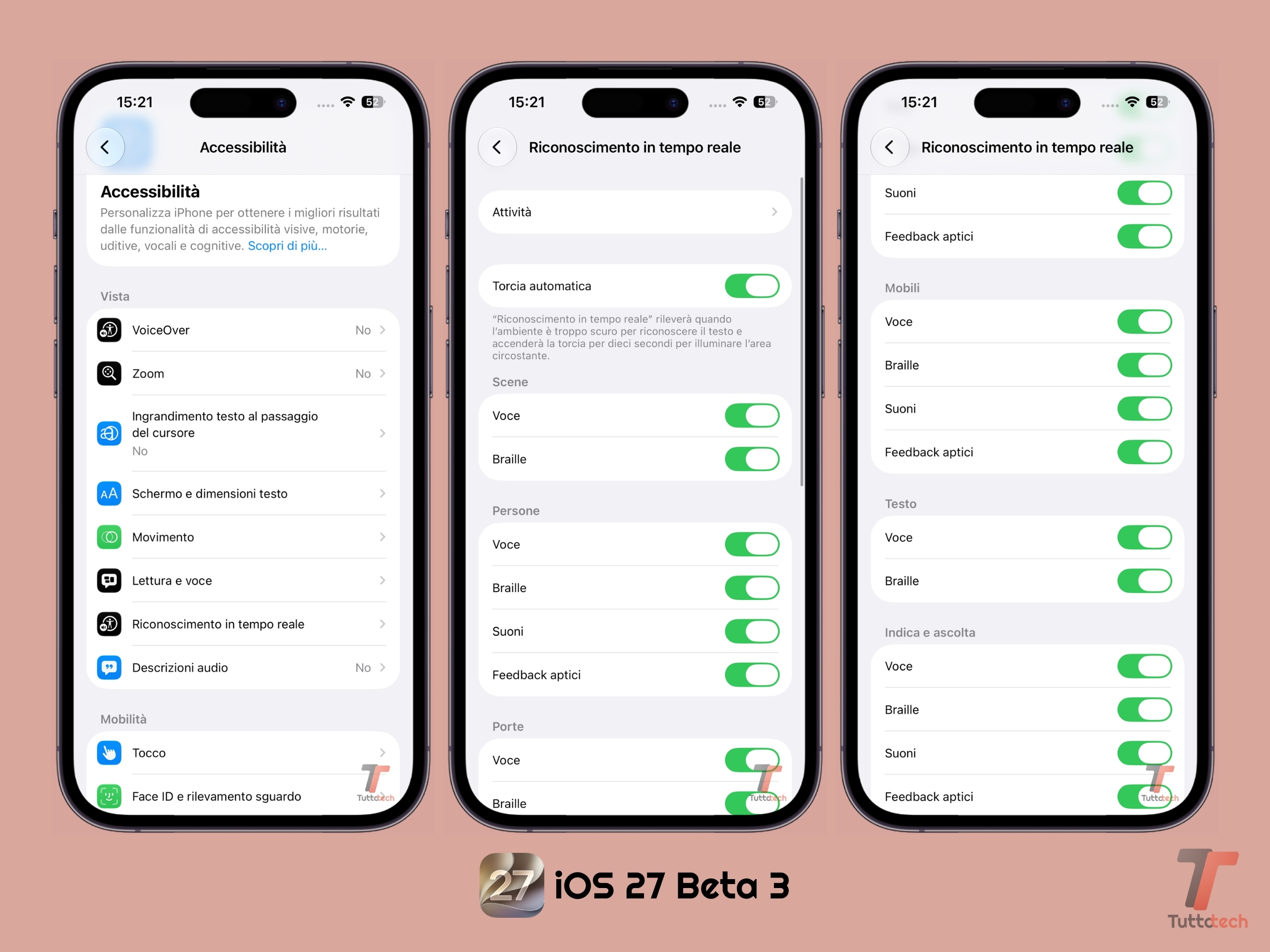 Apple iOS 27 Beta 3 - Impostazioni - Accessibilità - Riconoscimento in tempo reale