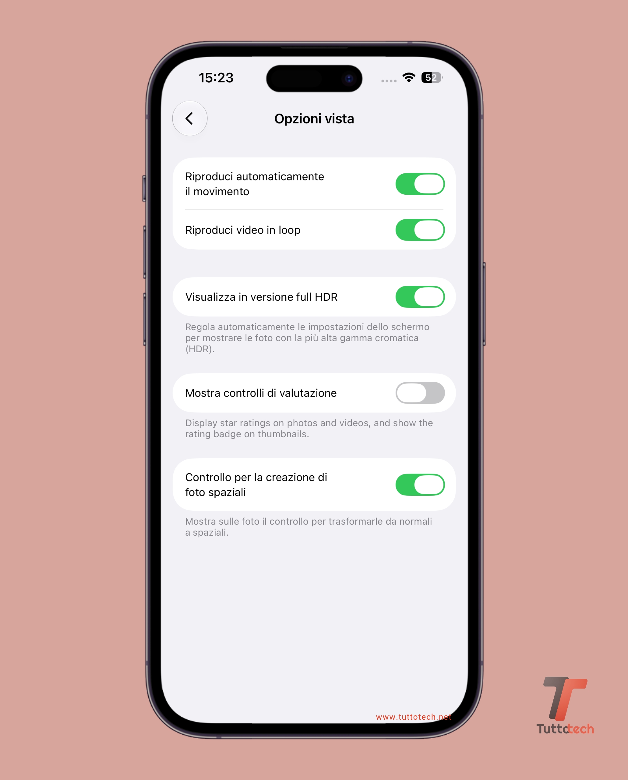 Apple iOS 27 Beta 3 - Impostazioni - App - Foto - Opzioni vista