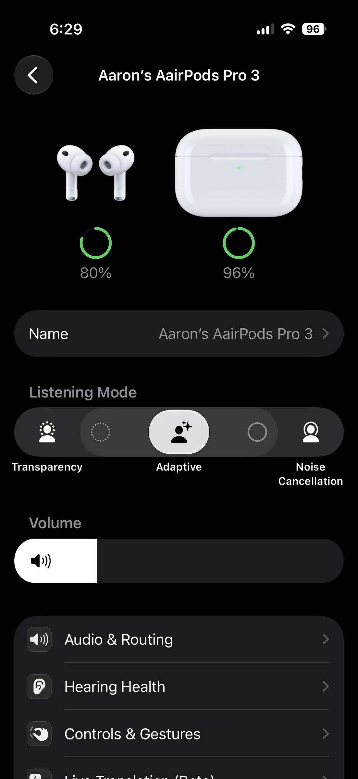 Apple iOS 27 Beta 3 - Impostazioni - volume AirPods