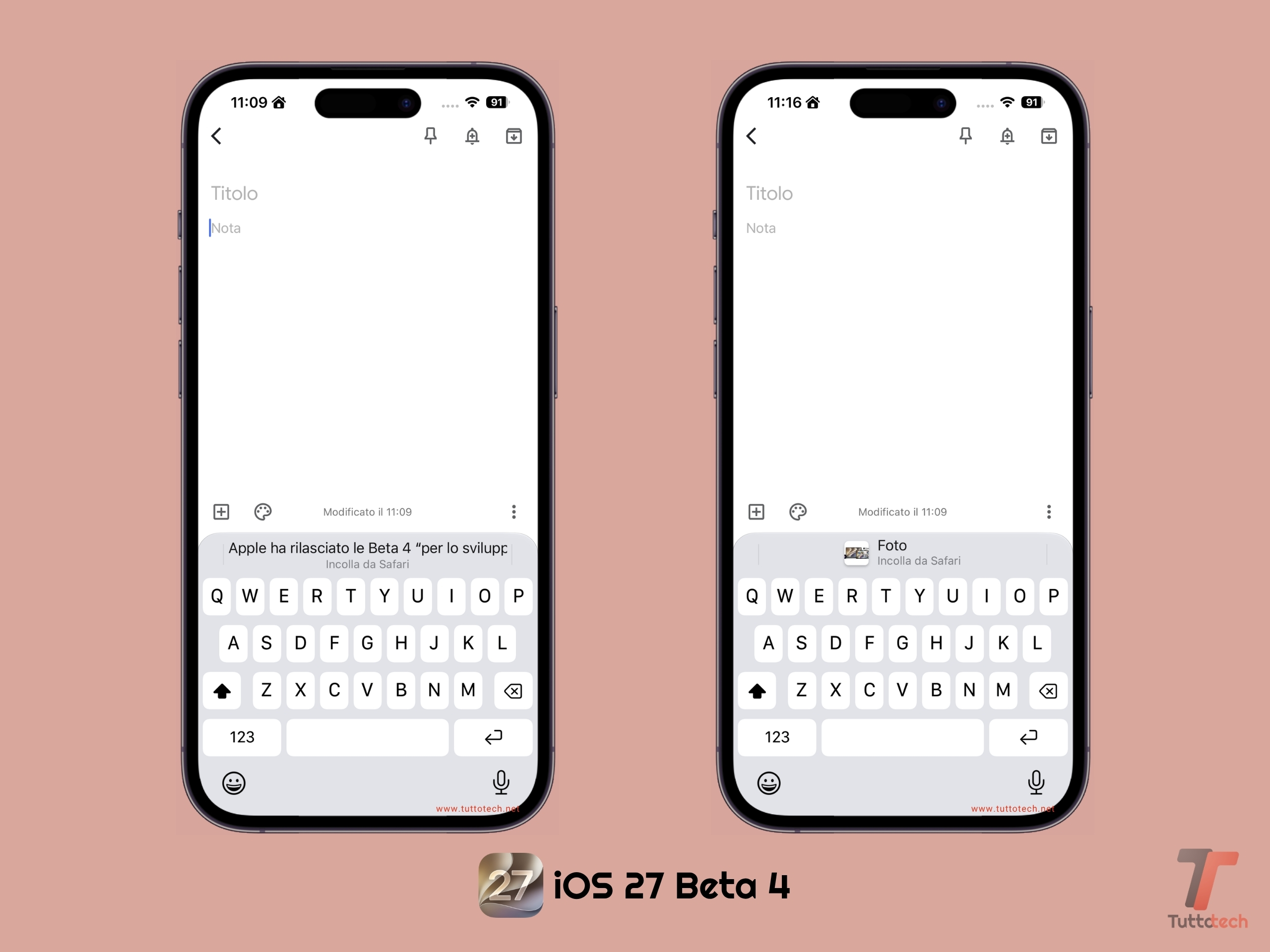 Apple iOS 27 Beta 4 - Nuova UI incolla della tastiera