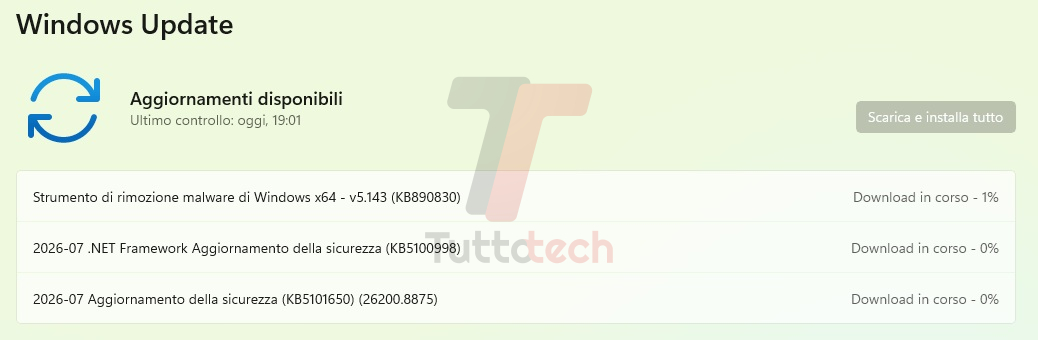 Windows 11 25H2 - Patch Tuesday di luglio 2026