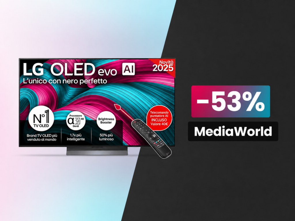 LG OLED evo C5 da 55" crolla a 849€ su MediaWorld: oltre 950€ di sconto sul miglior TV OLED del 2025 1