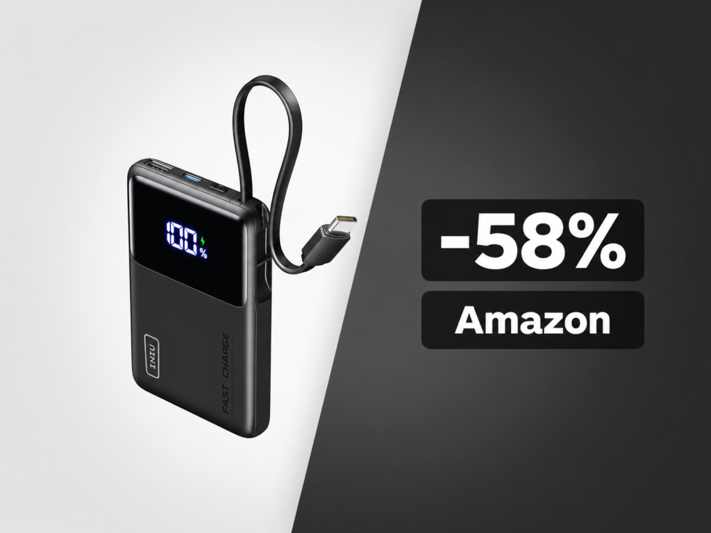Il power bank INIU da 10.000mAh con cavo USB-C integrato crolla a 14€ su Amazon: sconto del 58% 1