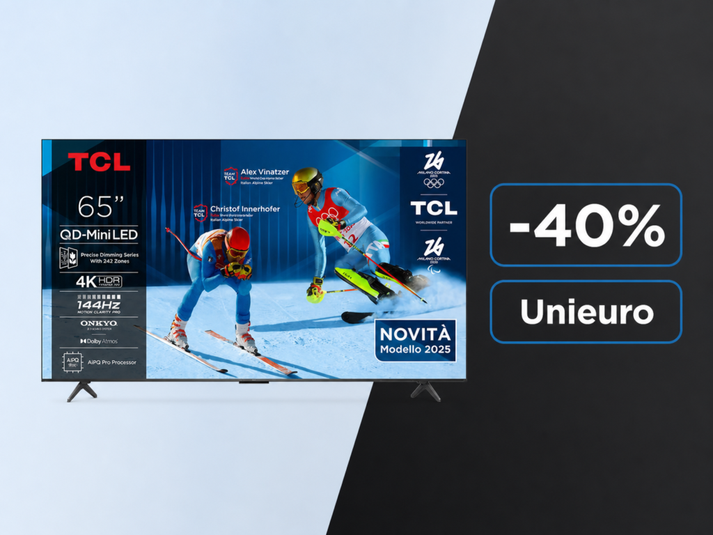 TCL 65C6K a 599€: il TV QD-Mini LED da 65 pollici con 144 Hz crolla del 40% su Unieuro 1