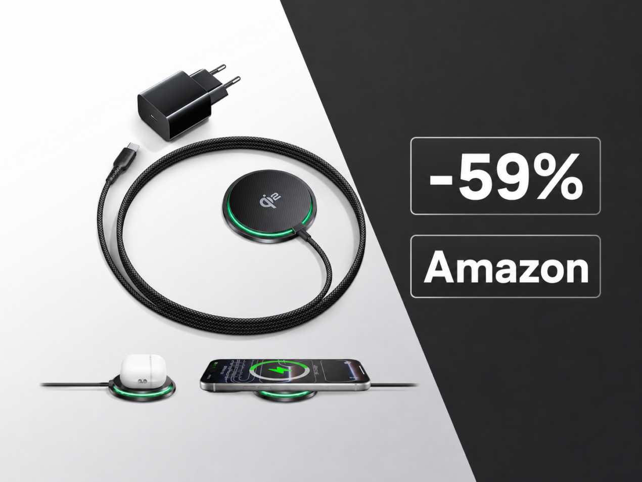 Caricatore wireless Qi2 con ventola a 11,62€ su Amazon: sconto del 59% e adattatore incluso