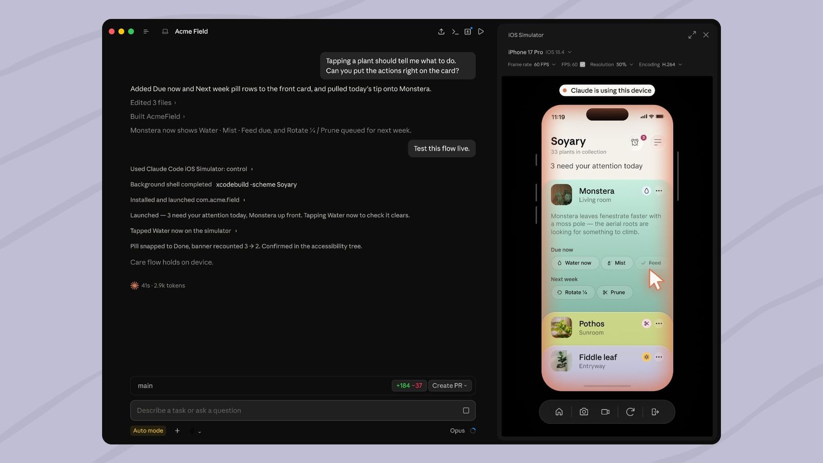 claude code simulatore app ios