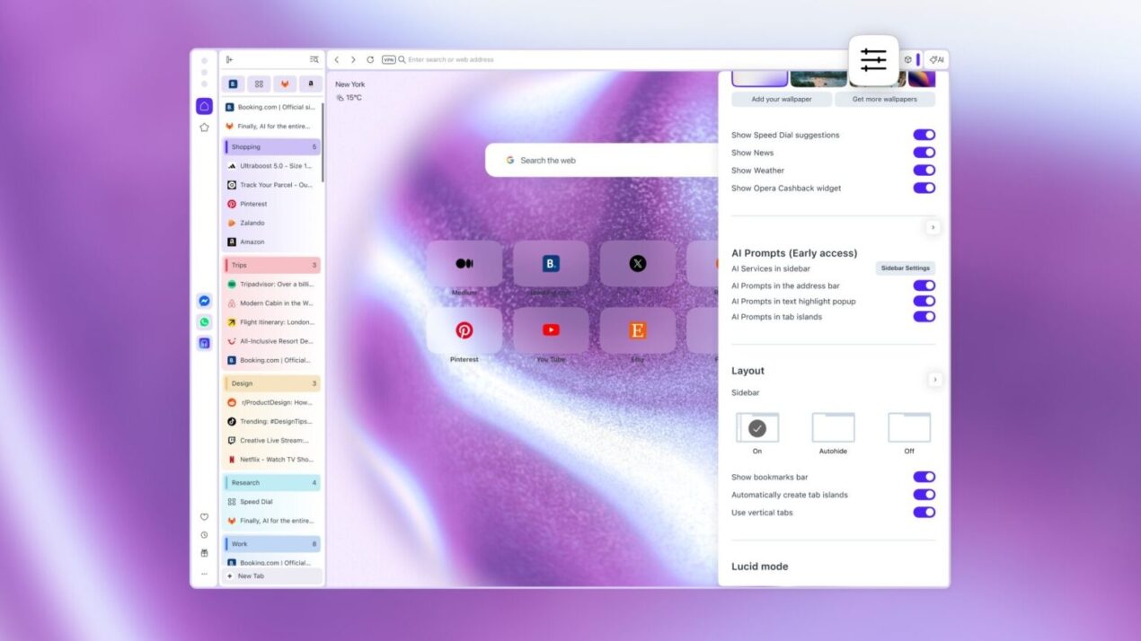 Opera One introduce le schede verticali e migliora l'utilizzo di Google Lens 1