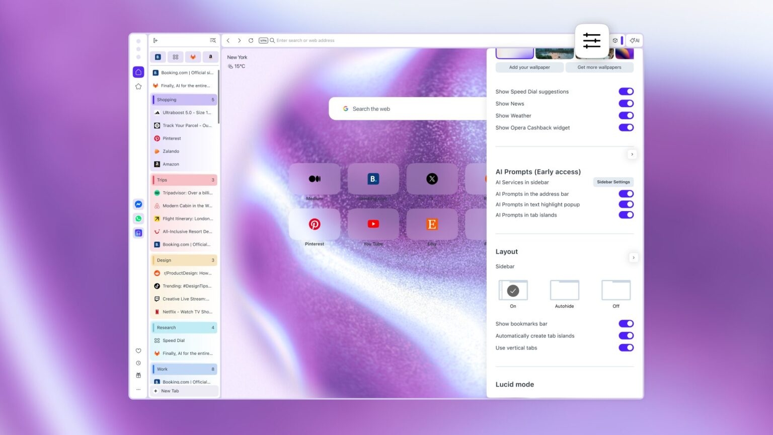 Opera One introduce le schede verticali e migliora l'utilizzo di Google Lens 1