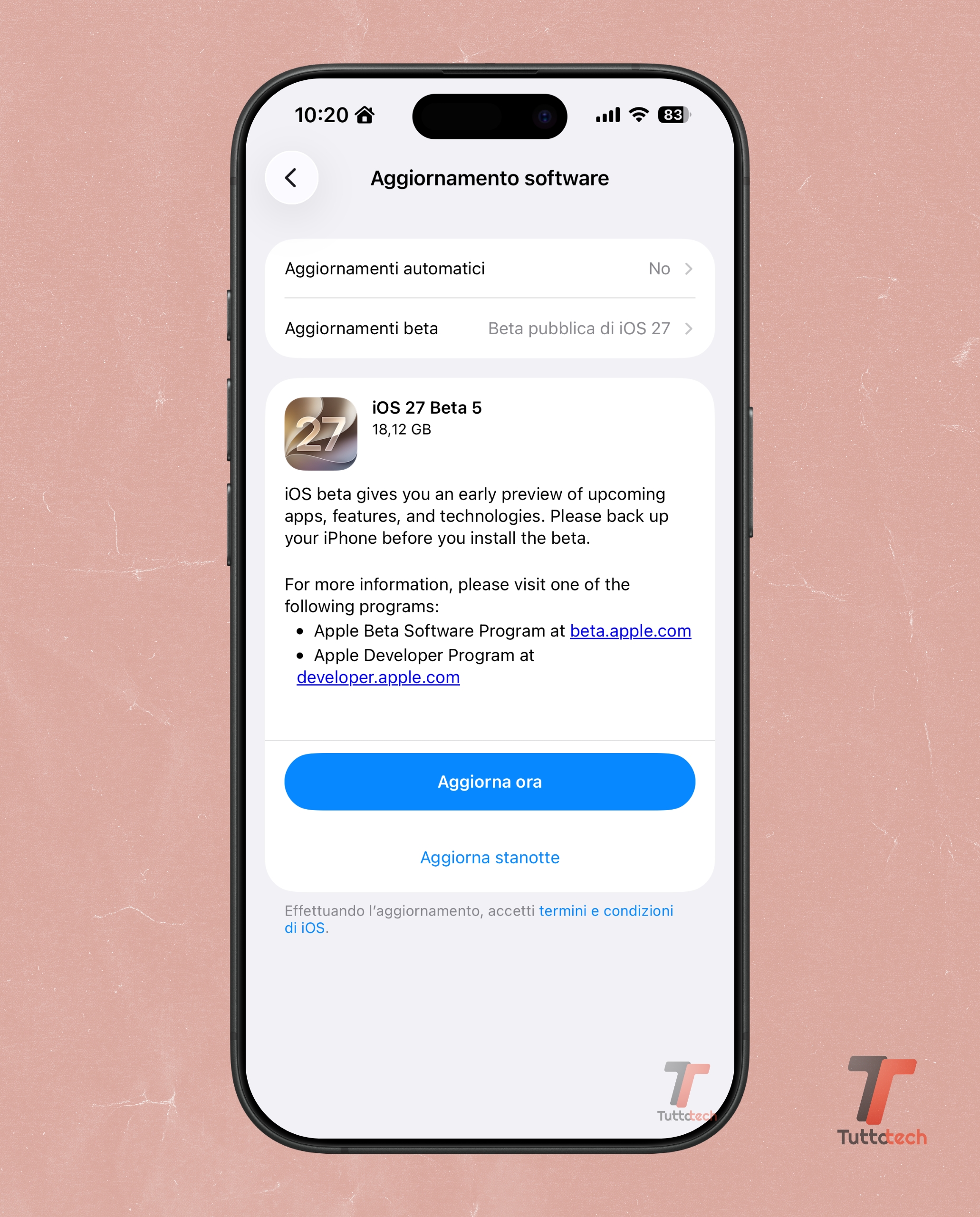 Apple iOS 27 Beta 5 pubblica on iPhone 17
