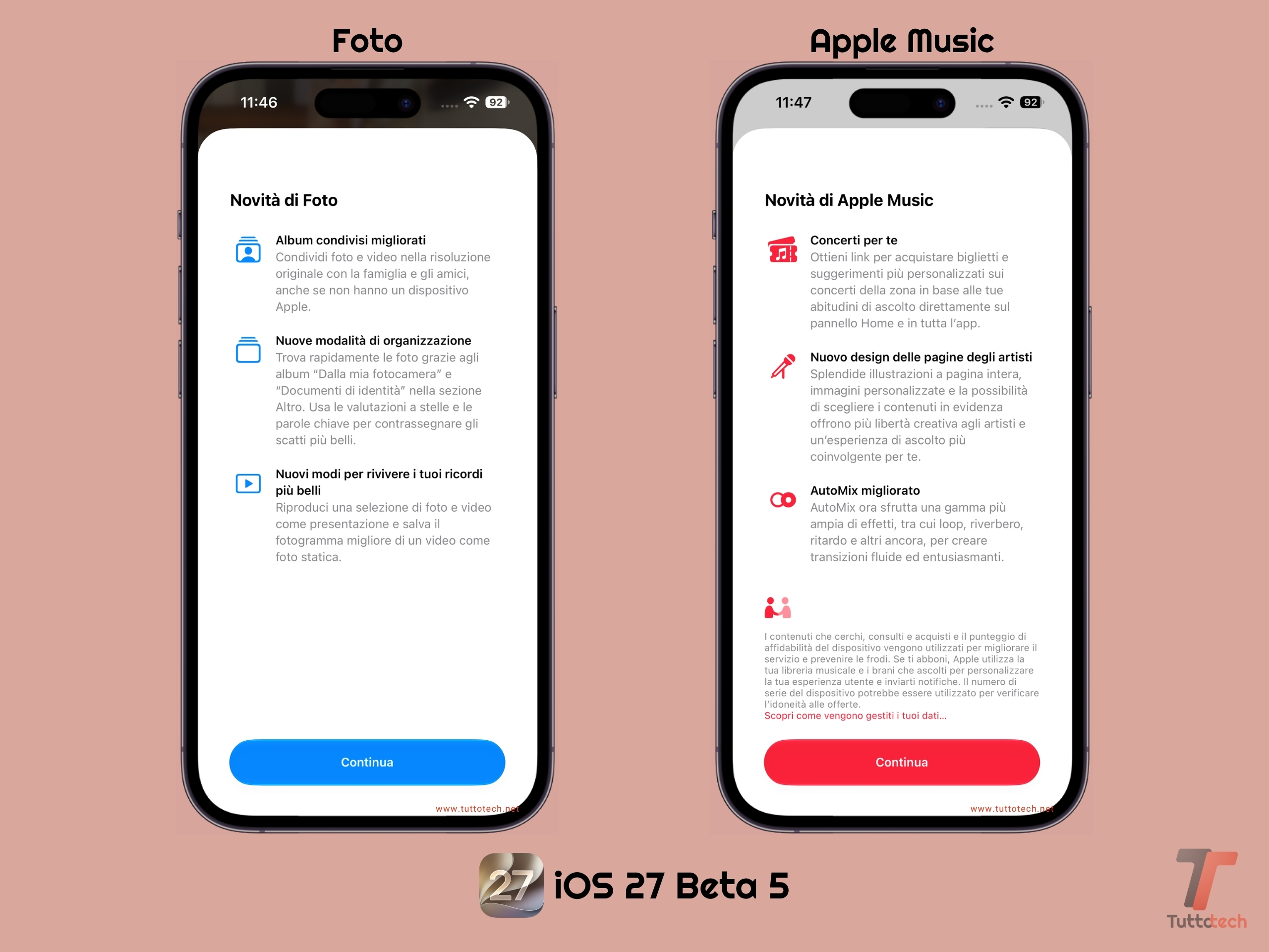 Apple iOS 27 DB5 - Foto e Apple Music - Schermate di benvenuto