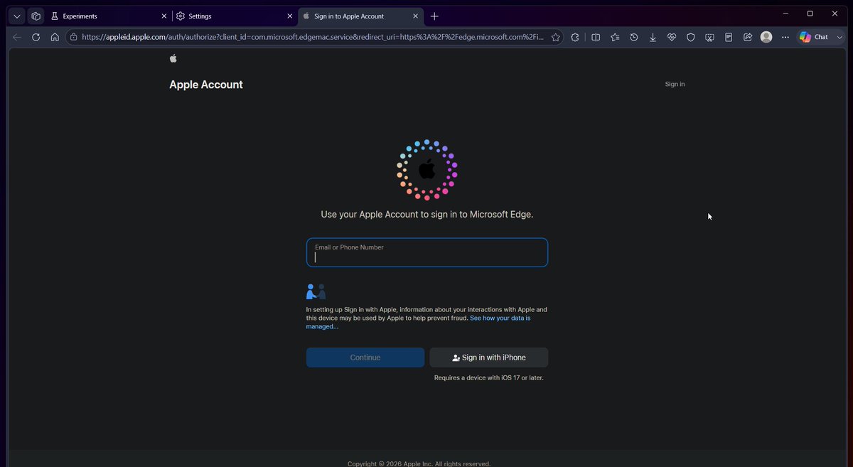 Microsoft Edge prepara l’accesso con l’account Apple su Windows e macOS 3