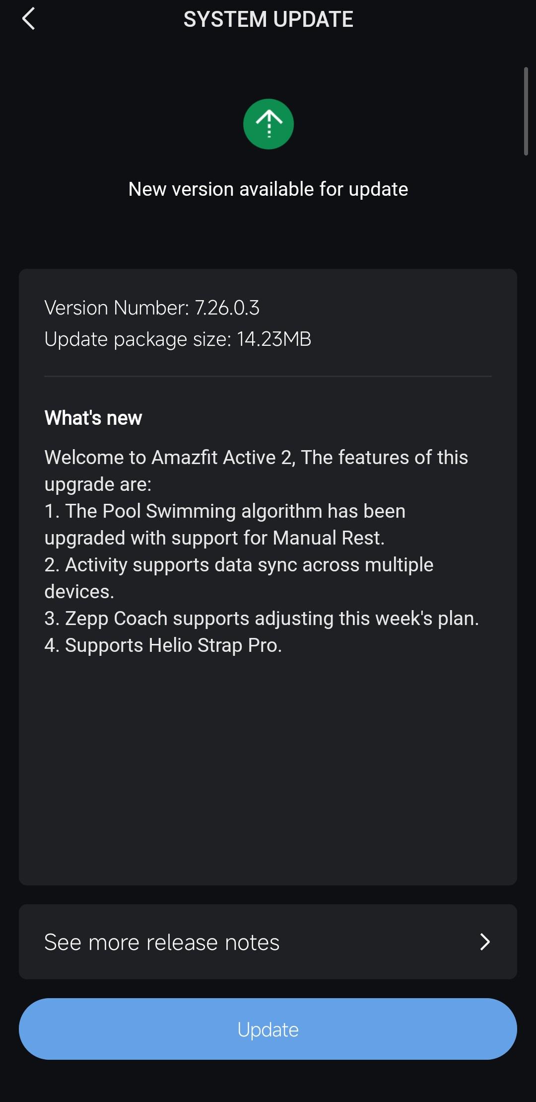 Amazfit Active 2 - changelog v7.26.0.3 via Reddit
