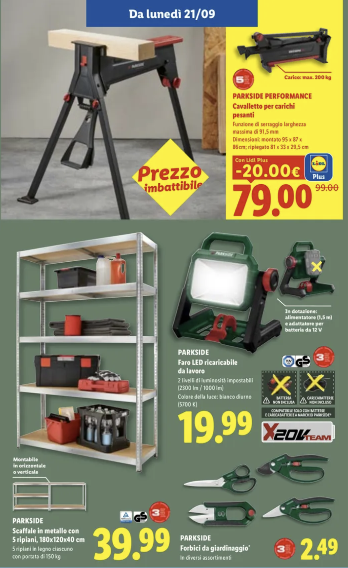 Volantino Lidl, da lunedì 21 settembre tornano le offerte Parkside per giardino e fai da te 1