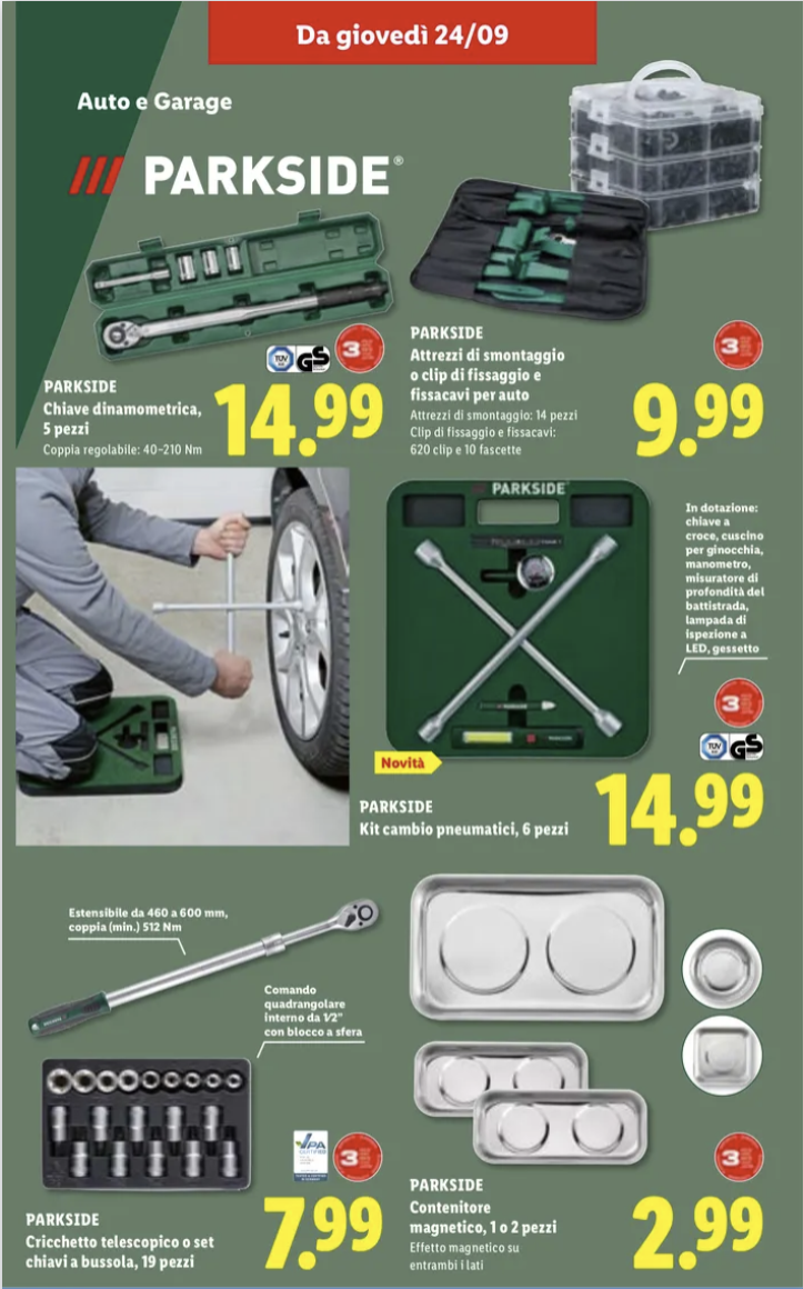 Volantino Lidl, da giovedì 24 settembre tornano le offerte Parkside e Ultimate Speed per auto e garage 2