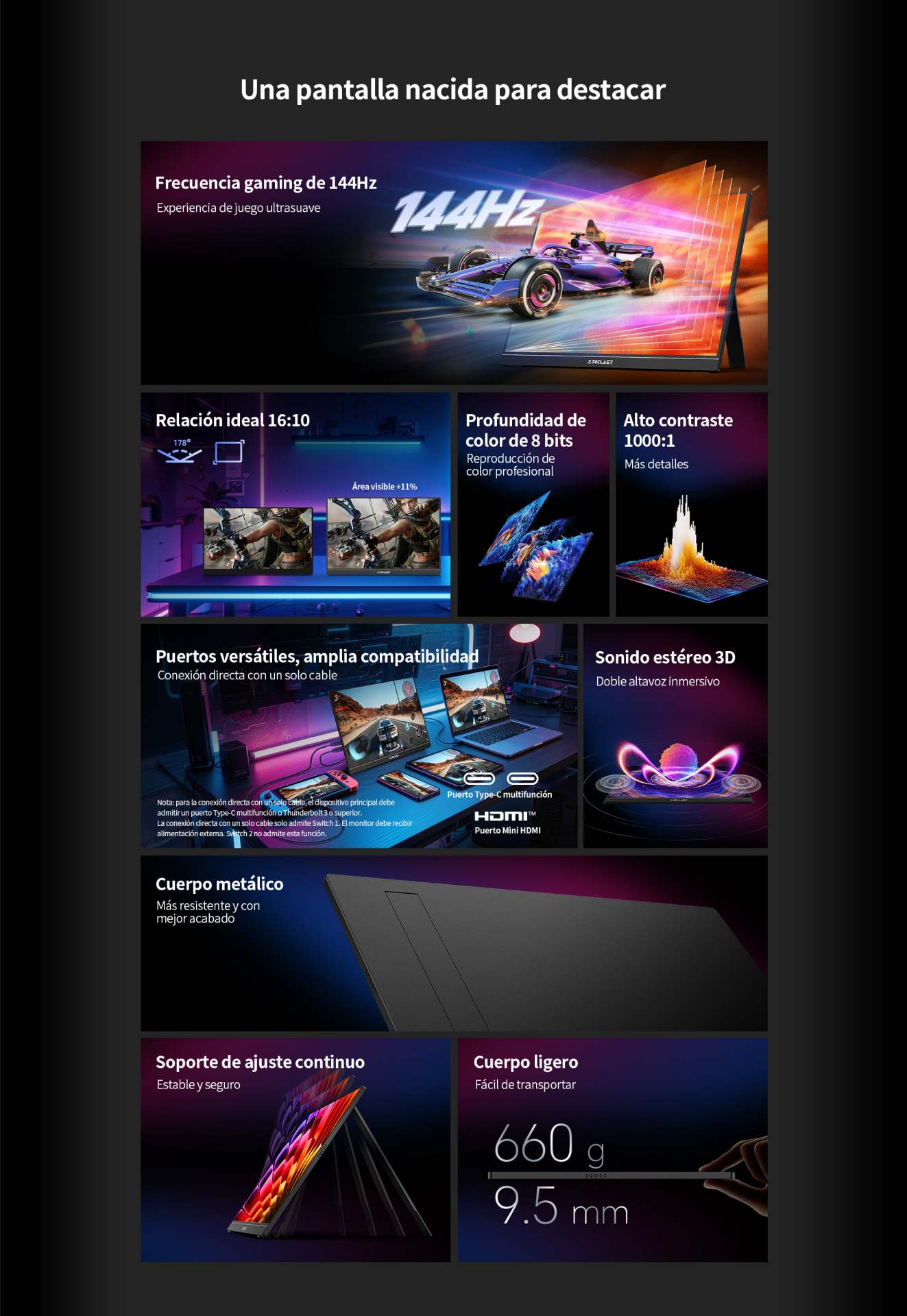 TECLAST V16H porta un monitor portatile a 144Hz per lavoro, viaggio e gaming 1
