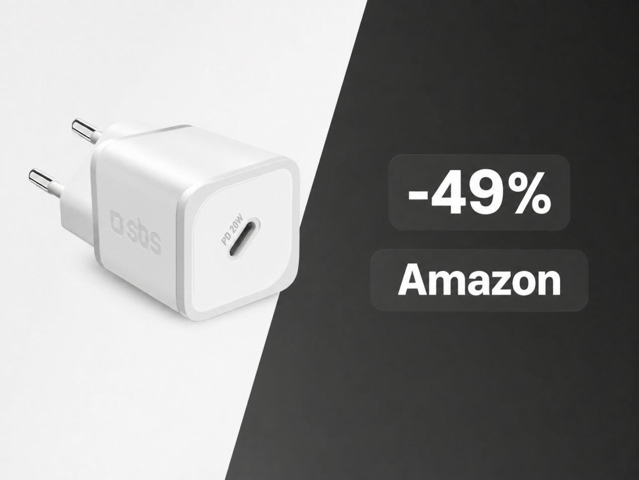 SBS Alimentatore Slim USB-C 20W a 6,61€ su Amazon, sconto del 49%