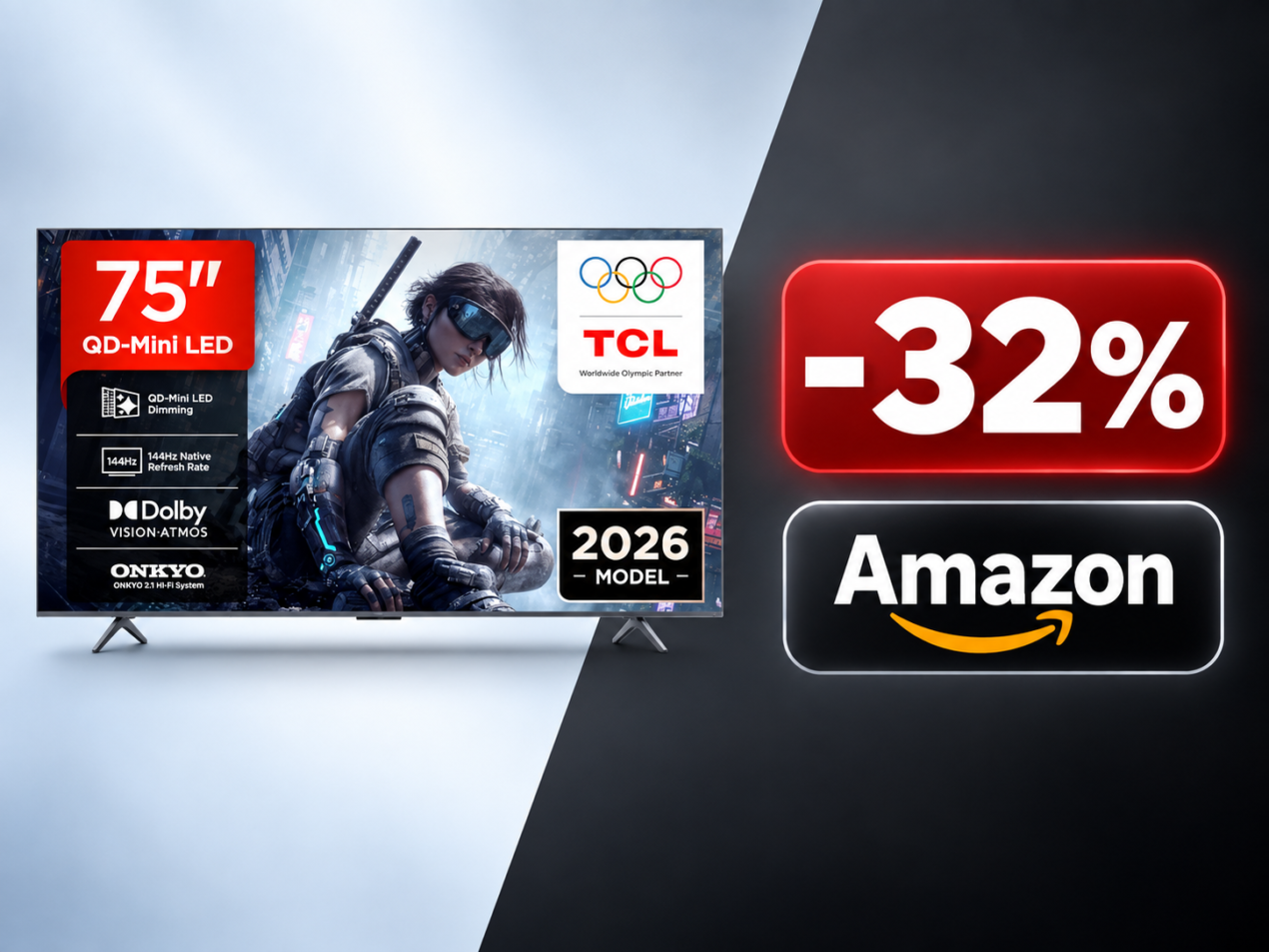 TCL 75T8D, TV gaming da 75 pollici QD-Mini LED a 751€ invece di 1099€ su Amazon