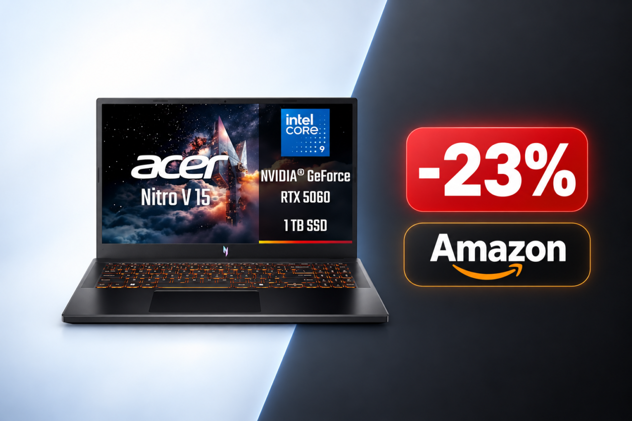 Acer Nitro V 15 con RTX 5060 scende a 1453,01€, minimo storico su Amazon