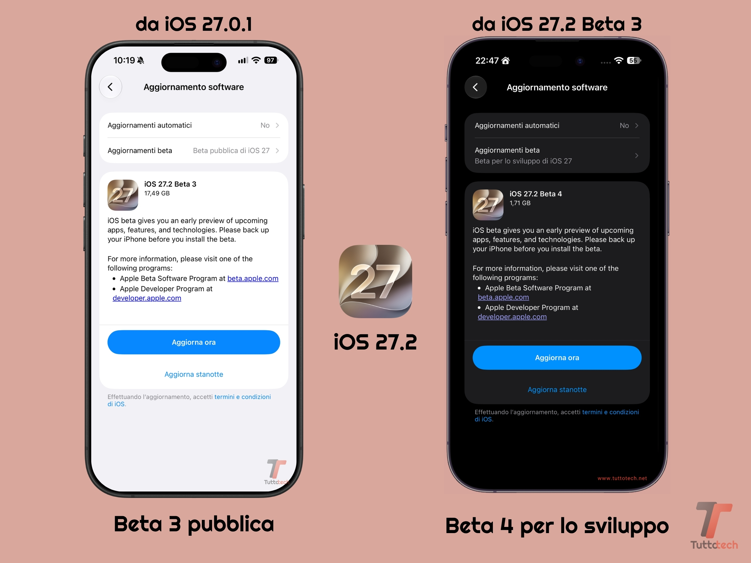 Apple iOS 27.2 - Beta 3 pubblica e Beta 4 per lo sviluppo