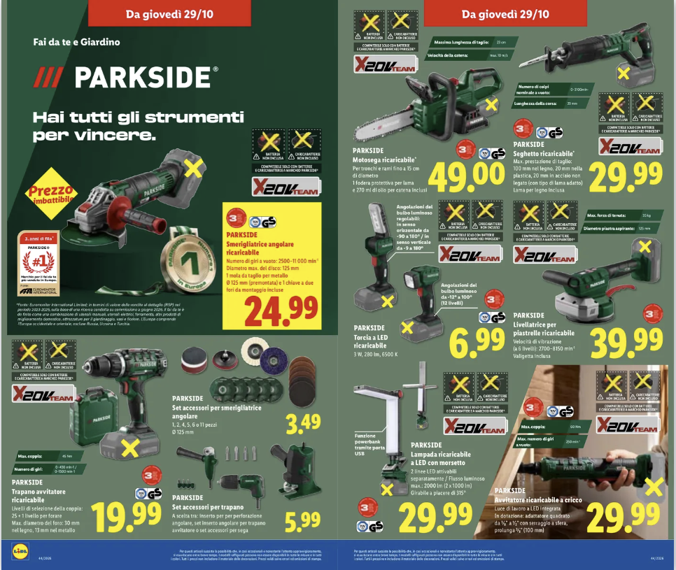 Lidl ripropone da oggi nuove offerte Parkside, con motosega, avvitatori e martello a partire da 6,99€ 2