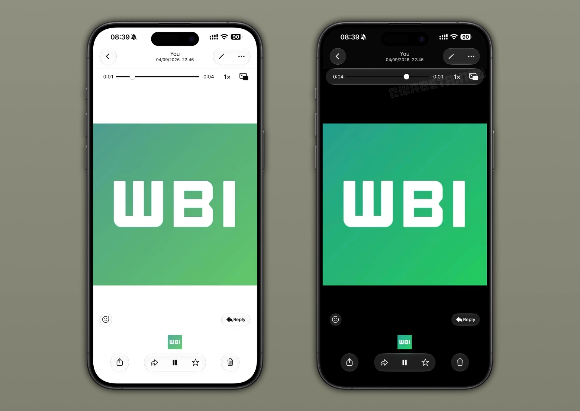 WhatsApp Beta per iOS v26.39.10.70 - Liquid Glass nel lettore multimediale WBI