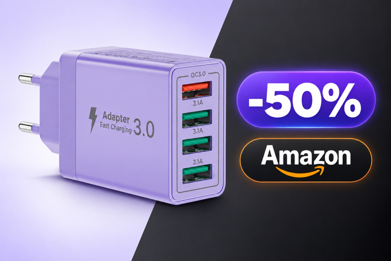 Caricatore USB da 40W a 4 porte a soli 6 euro: sconto del 50% su Amazon