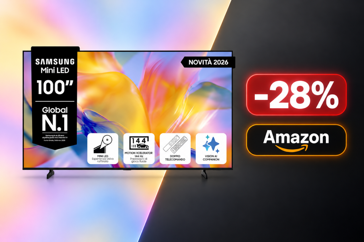 Smart TV Samsung da 100 pollici: Mini LED a 1799€ su Amazon, sconto di 700€