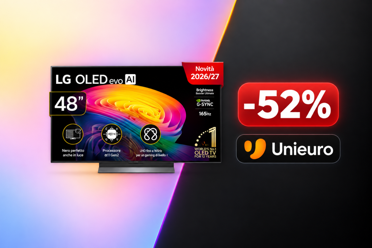 TV LG OLED da 48 pollici a 718,78€ su Unieuro: sconto del 52% sul TV con processore α11 Gen3
