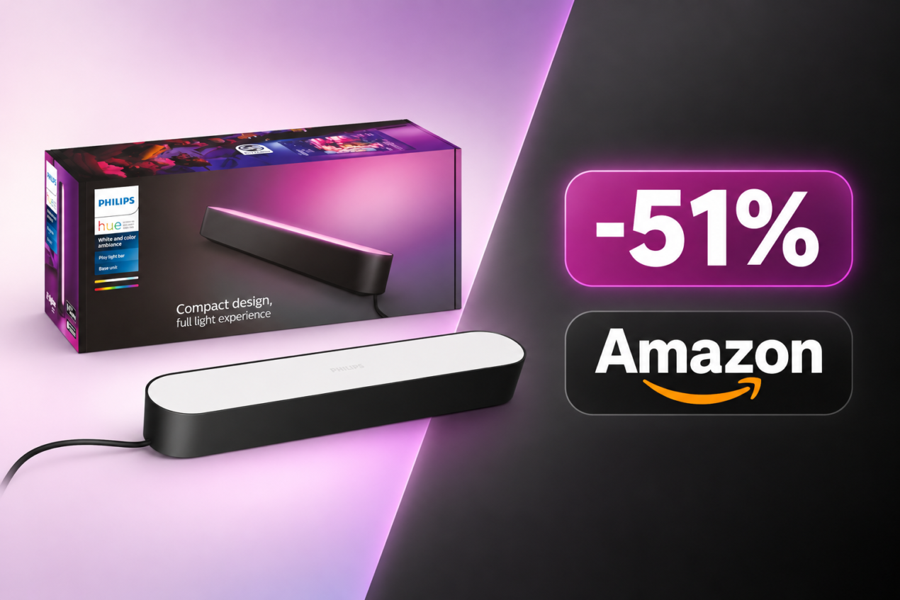 Philips Hue Play scende a 39,15€ su Amazon con sconto del 51%: ambient light per la vostra tv